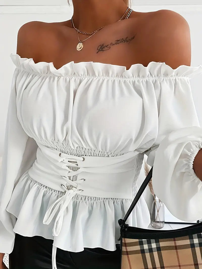 Variant image for Witte Blouse Dames met Rüsch-Details Elegante Pasvorm Hoogwaardige Stof-9