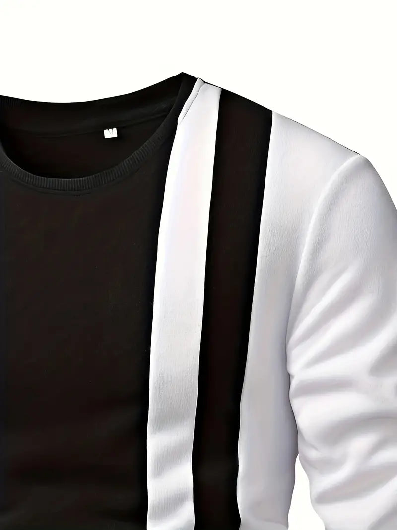 Heren Kleurblok Trui Cirkelvormige Halslijn Hoogwaardige Stof-3