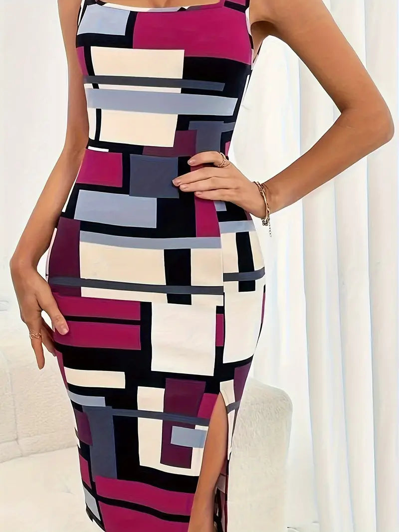 Dames Pencil Jurk Kleurblok Stijl Polyester Viscose Elastaan-4