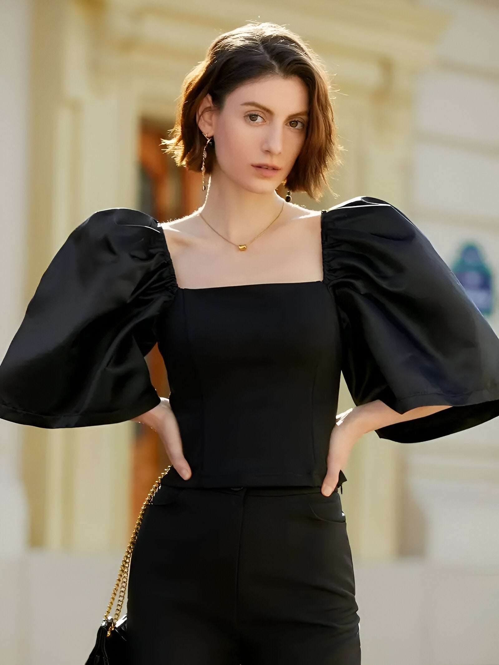 Variant image for Dames Blouse Smal Met Vierkante Halslijn Hoogwaardige Stof-17