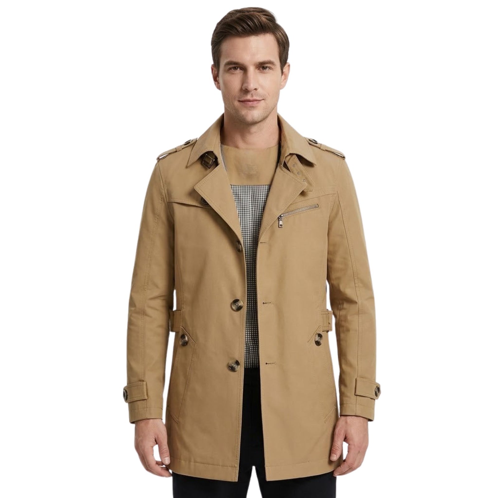 Heren Trenchcoat Dubbelgeknoopte Structuur Soft Blended