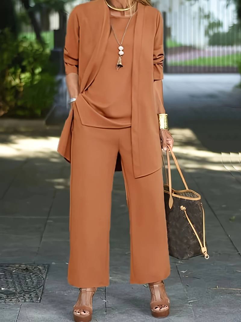 Dames Set Drie Delen Casual Vest en Lange Broek Katoenmix-1