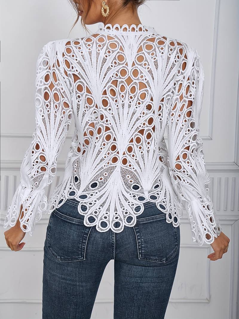Dames Asymmetrische Blouse Met Uitsnijdingen Hoogwaardige Stof-2