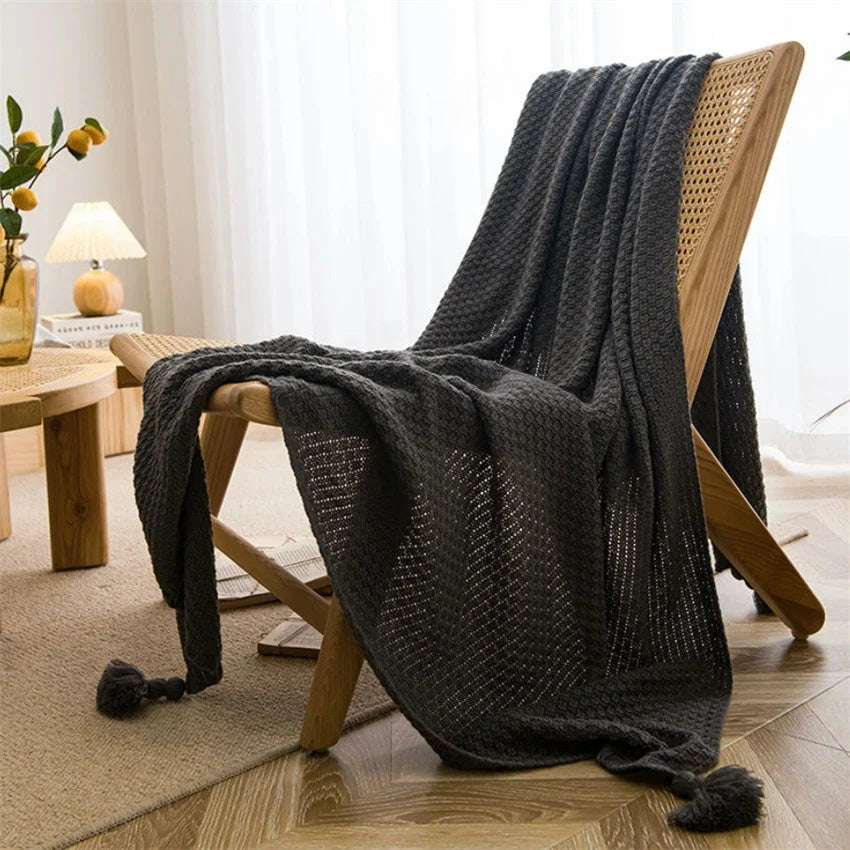 Bamboe Gebreide Plaid met Kwastjes voor Thuis 3
