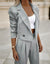 Dames Pak 2 Delig Elegante Blazer en Broek Donkerblauw en Bruin-1