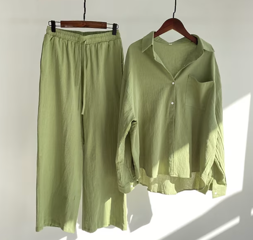 Variant image for Dames Tweedelige Set Stijlvol Linnen 2 Delige Set Dames Elegante Top en Broek-1