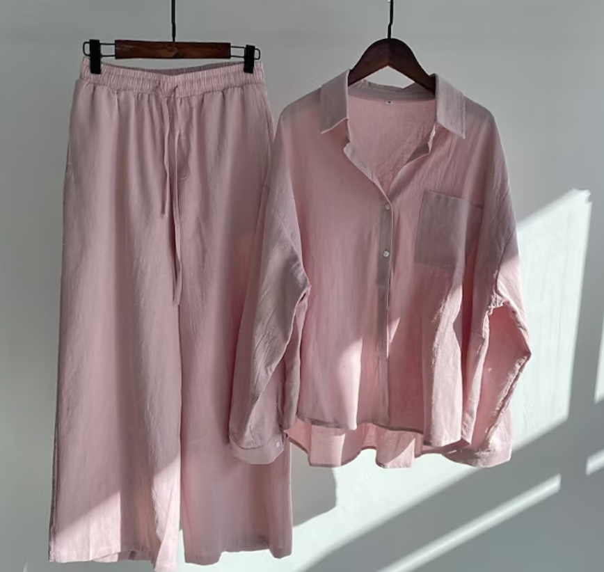Variant image for Dames Tweedelige Set Stijlvol Linnen 2 Delige Set Dames Elegante Top en Broek-43