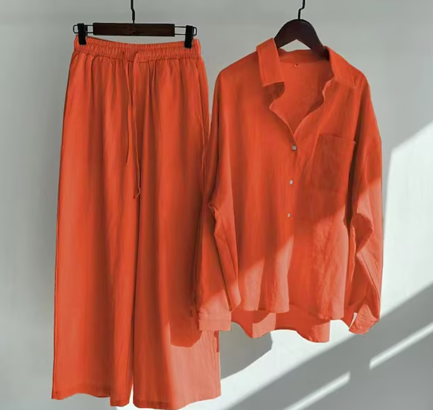 Variant image for Dames Tweedelige Set Stijlvol Linnen 2 Delige Set Dames Elegante Top en Broek-15
