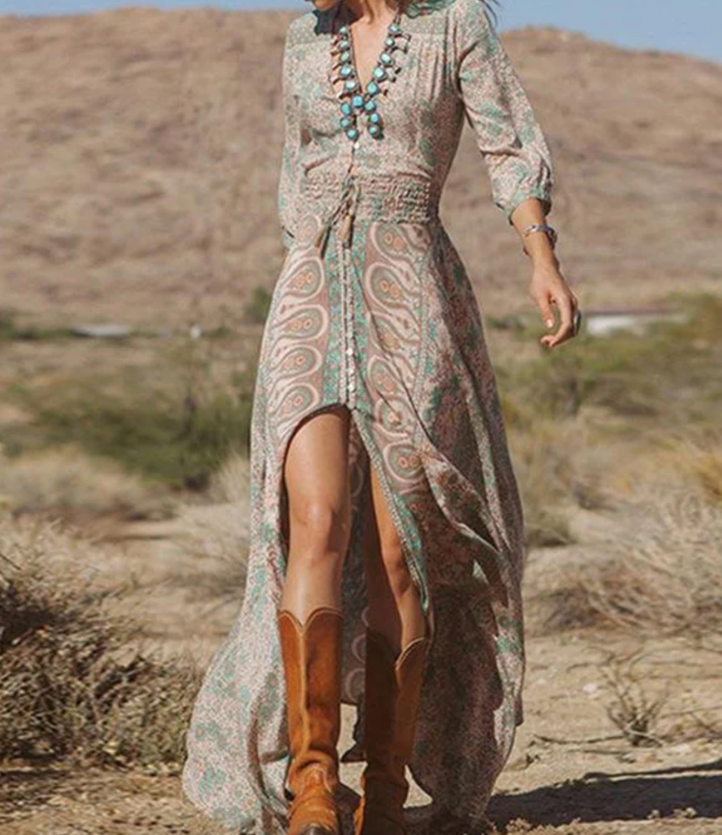 Variant image for Dames Maxi Jurk Vintage Stijl Katoen Lange Zomerjurk-1
