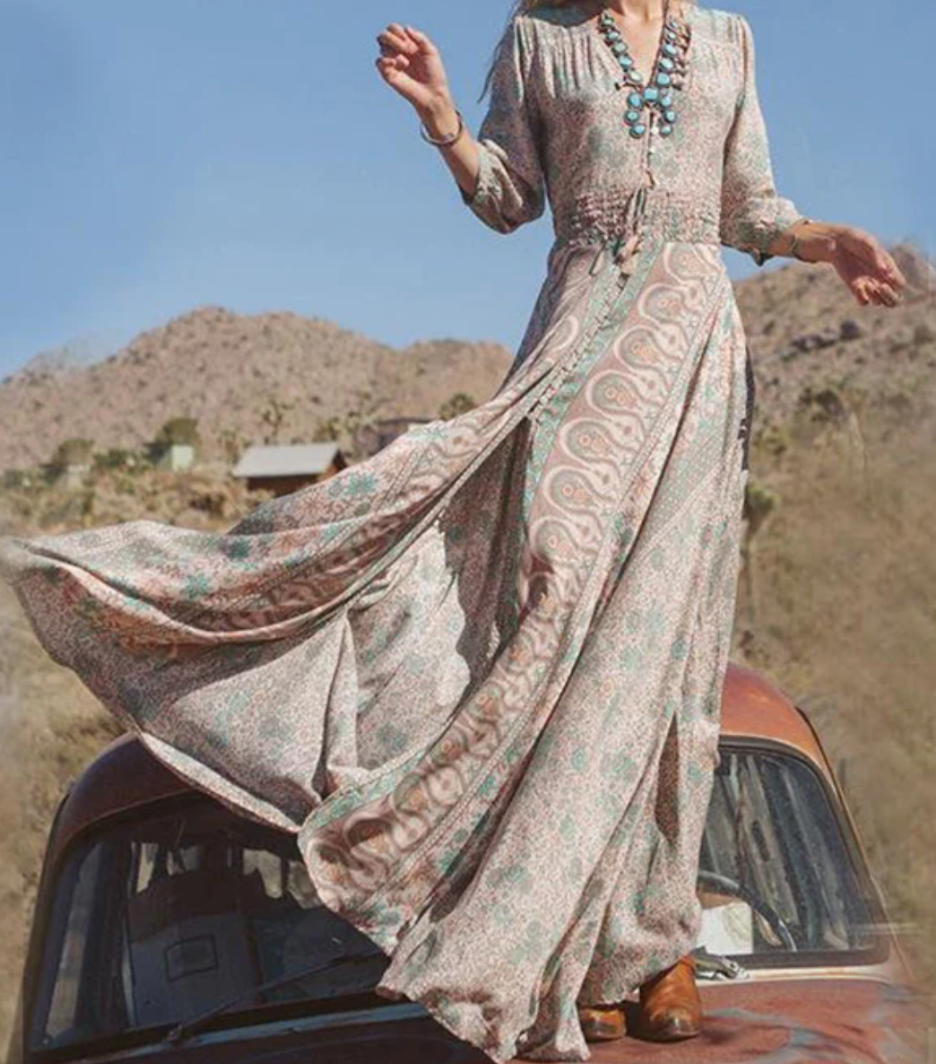 Dames Maxi Jurk Vintage Stijl Katoen Lange Zomerjurk-2