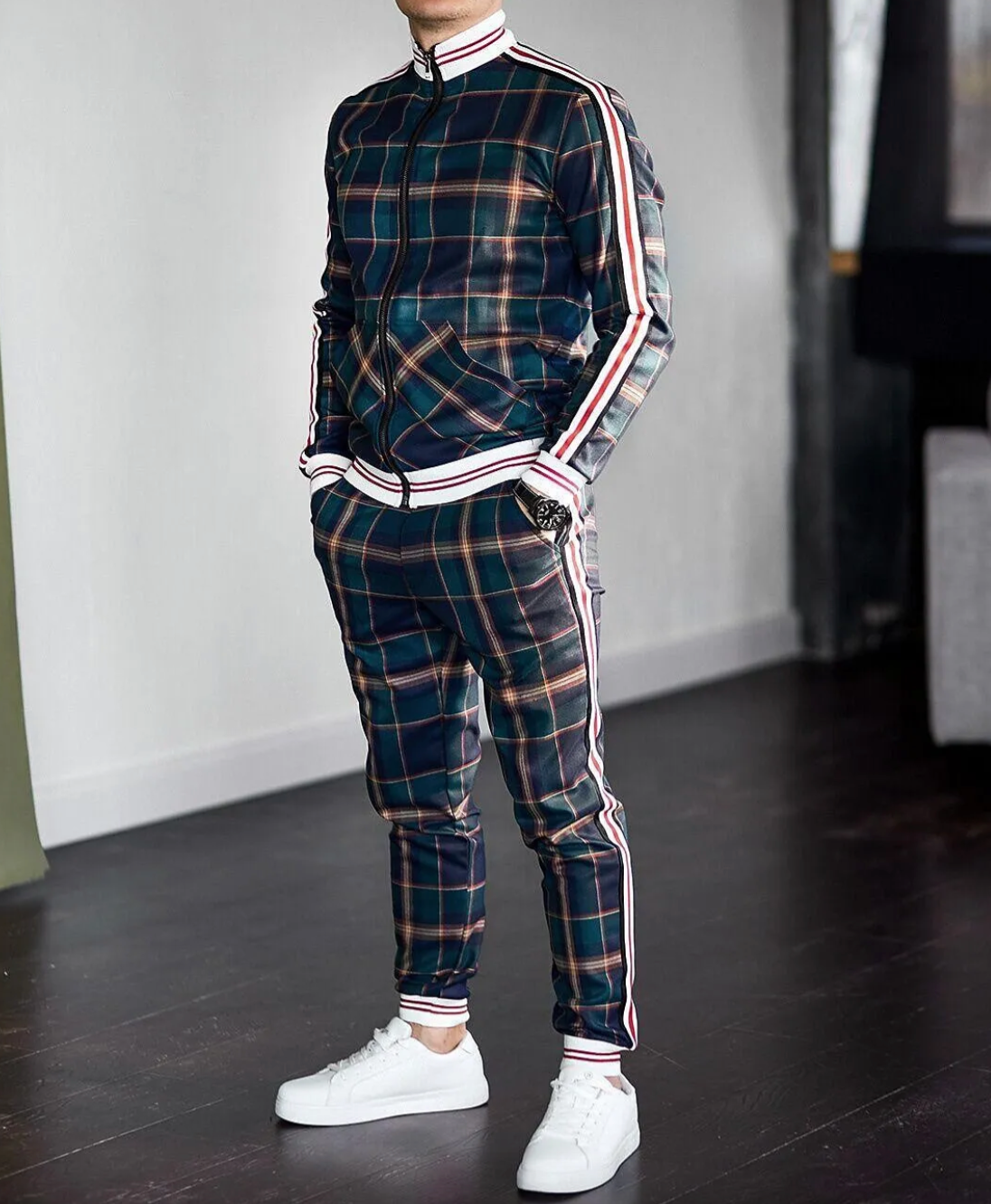 Heren Casual Set Lange Mouwen Polyestermix Met Opstaande Kraag 1