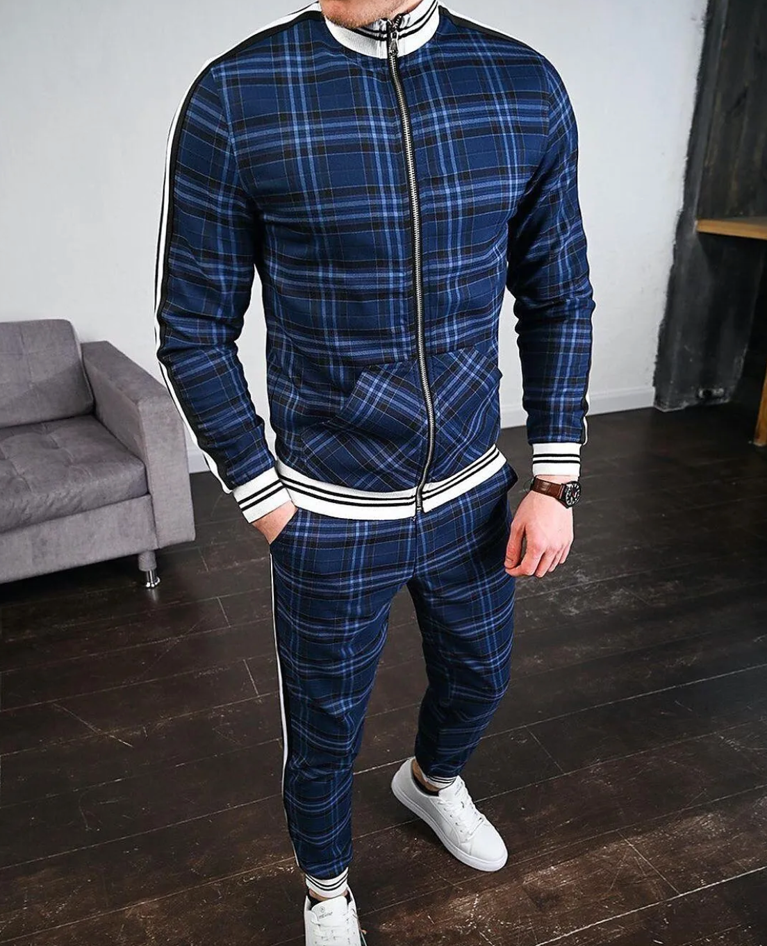 Heren Casual Set Lange Mouwen Polyestermix Met Opstaande Kraag 2