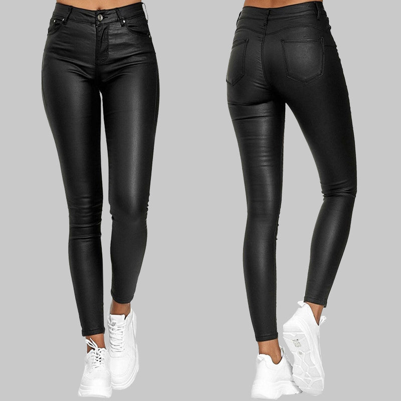 Zwarte Damesbroek Hoge Taille Skinny Kunstleer 1