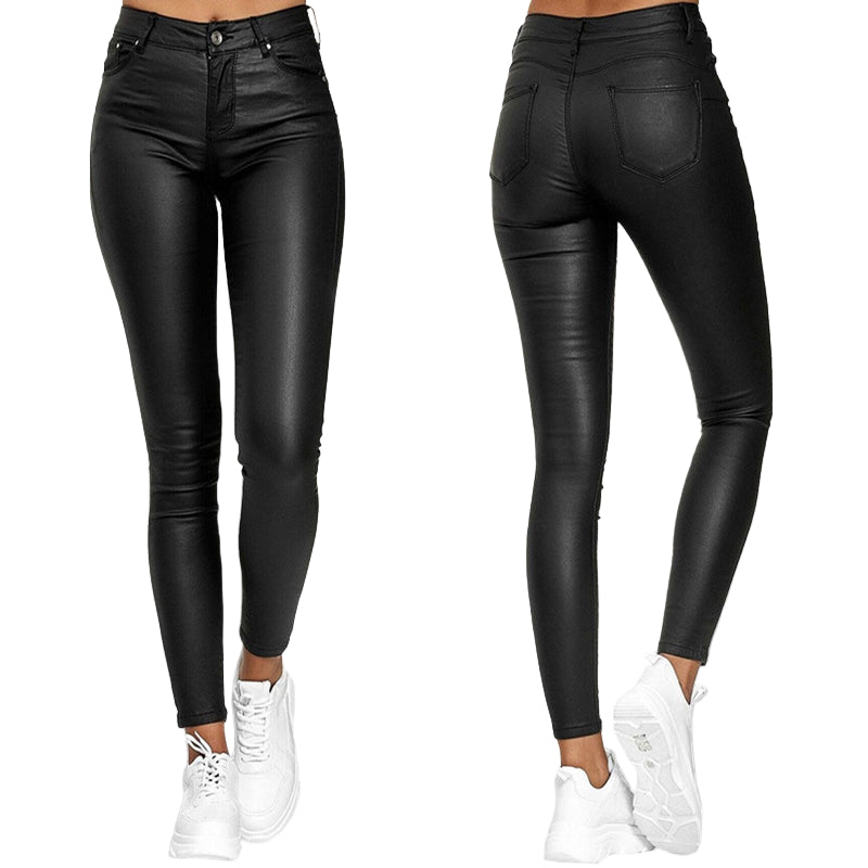 Zwarte Damesbroek Hoge Taille Skinny Kunstleer 1