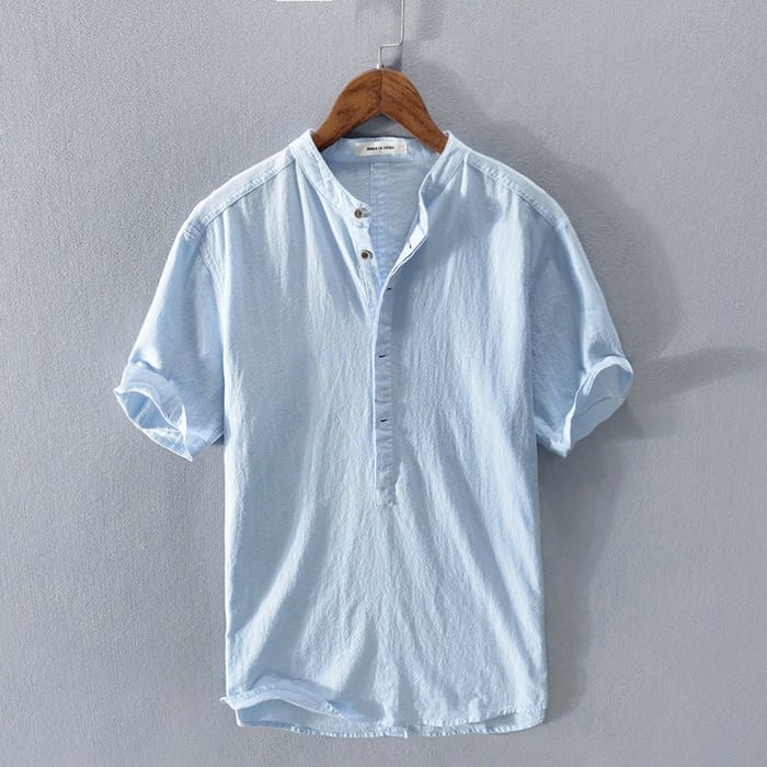 Variant image for Heren Shirt Korte Mouwen Ontspannen Linnen Materiaal-14