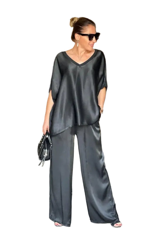 Variant image for Dames Satijnen Jurk Set met Blouse en Broek, Luxe en Comfortabele Pasvorm-9
