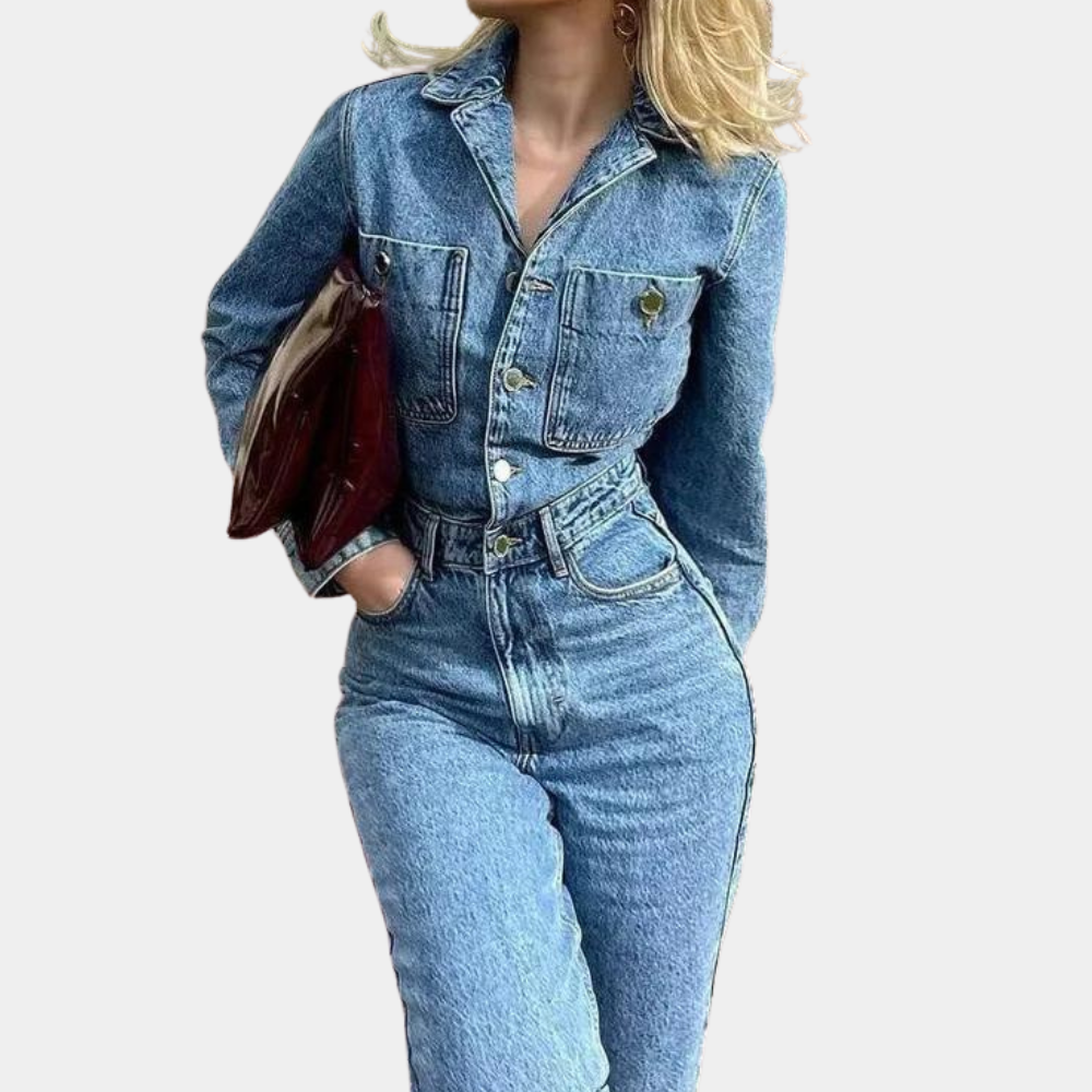 Dames Jumpsuit Spijker Denim Lange Mouwen Comfortabele Pasvorm-2
