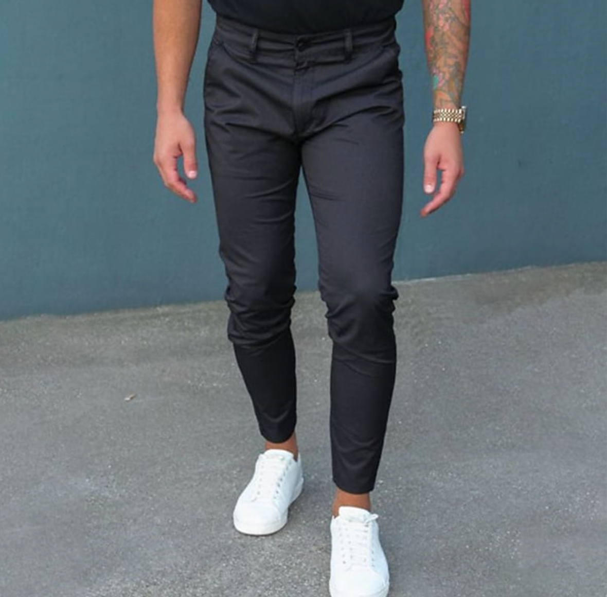 Zwarte Heren Broek Stijlvol Katoen Moderne Pasvorm-1