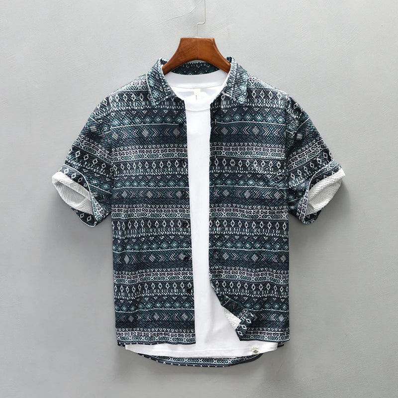 Heren Overhemd Vintage Bedrukt Katoenmix Comfortabel 2