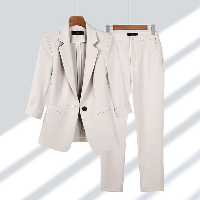 Tweedelige Set Dames Blazer en Broek Elegante Pasvorm Hoogwaardige Stofmix-1
