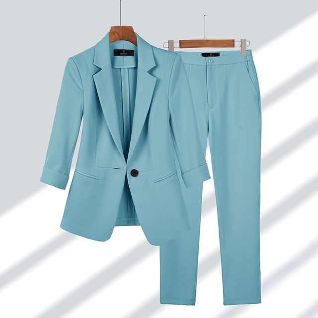 Variant image for Tweedelige Set Dames Blazer en Broek Elegante Pasvorm Hoogwaardige Stofmix-33