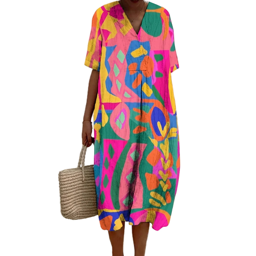 Dames A-Lijn Jurk Korte Mouwen Bohemian Zomer Kleding 0