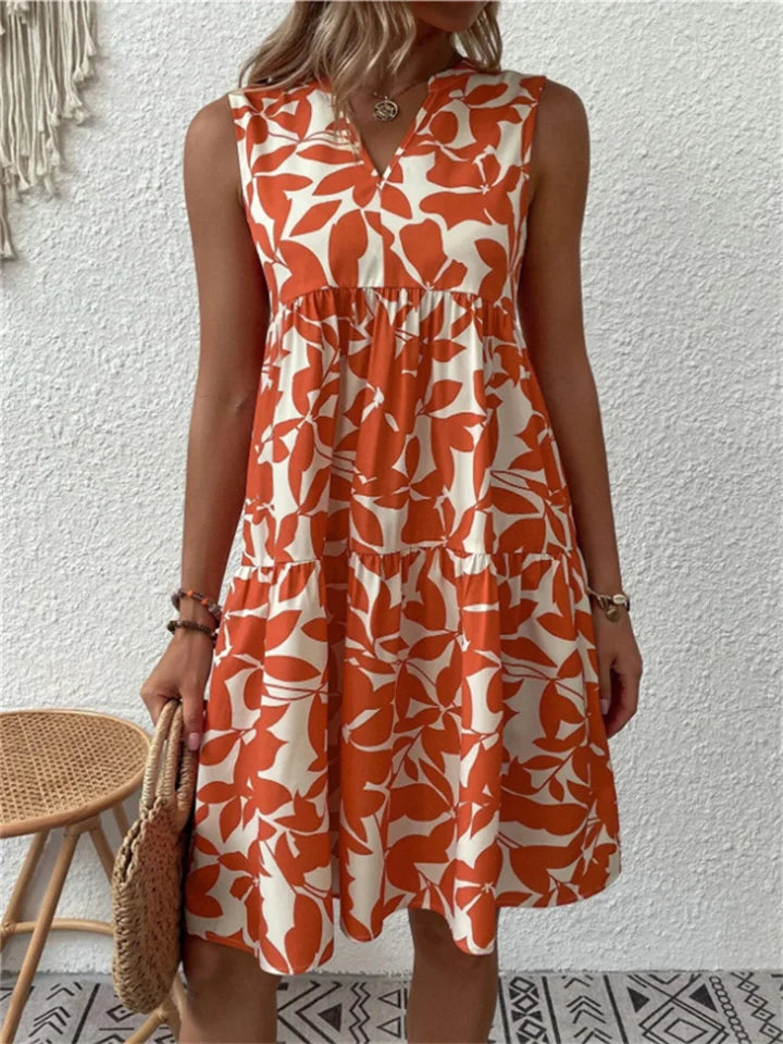 Dames A-Lijn Zomerjurk met Bloemenprint van Katoen 2