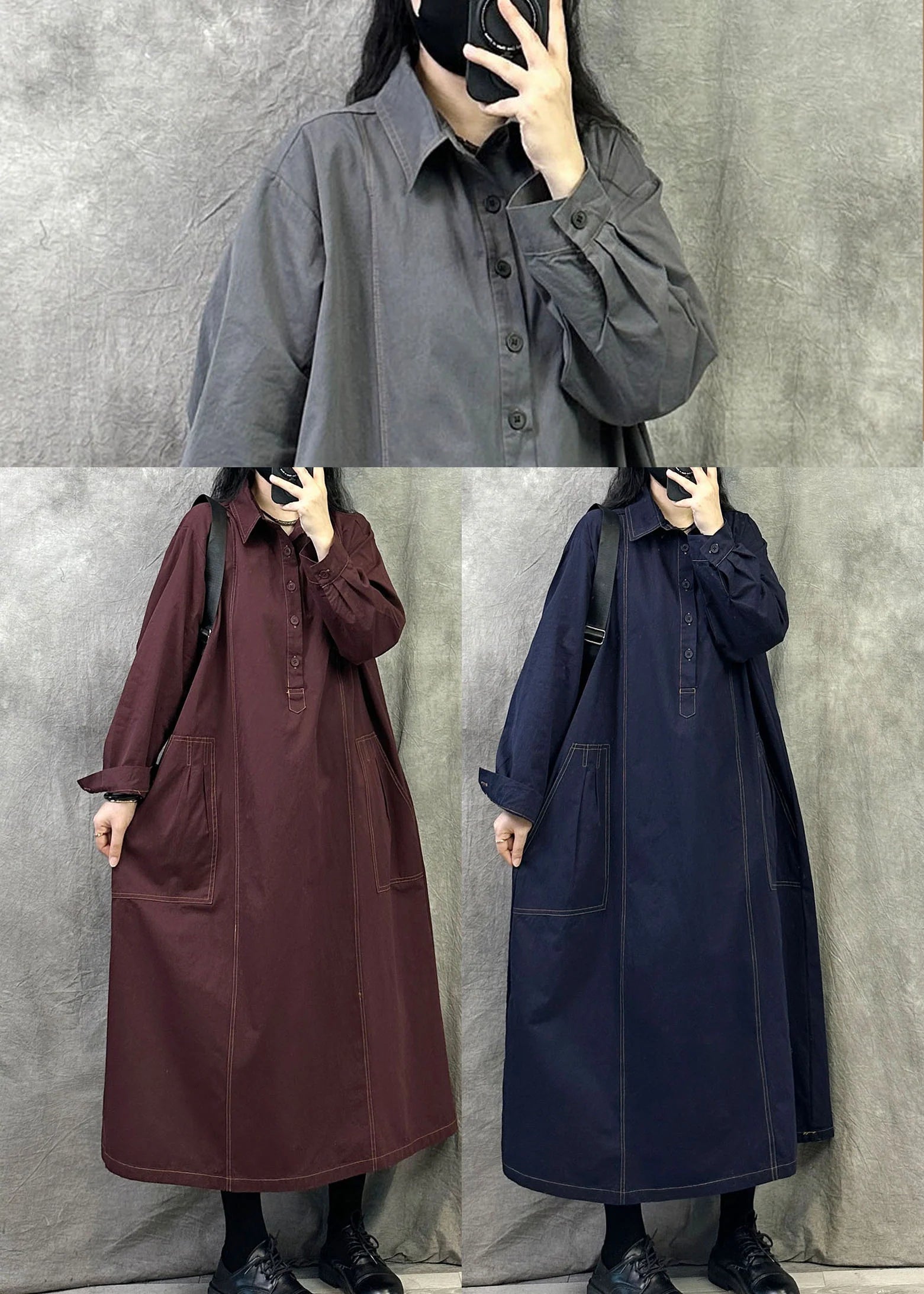 Dames A-lijn Jurk Oversized Herfststijl 4