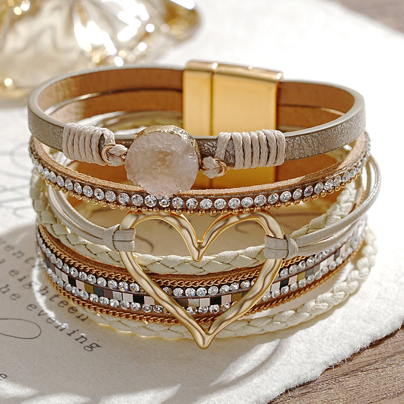 Dames Armband Boho met Uniek Hartpatroon en Strass 0
