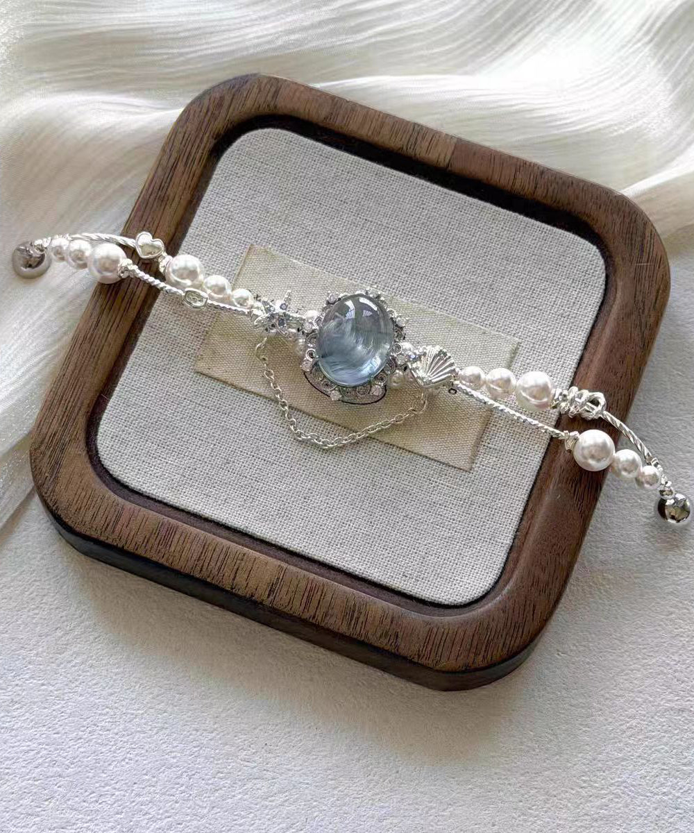 Dames Armband Met Blauwe Edelsteen En Parelbedels Tijdloos Design 1