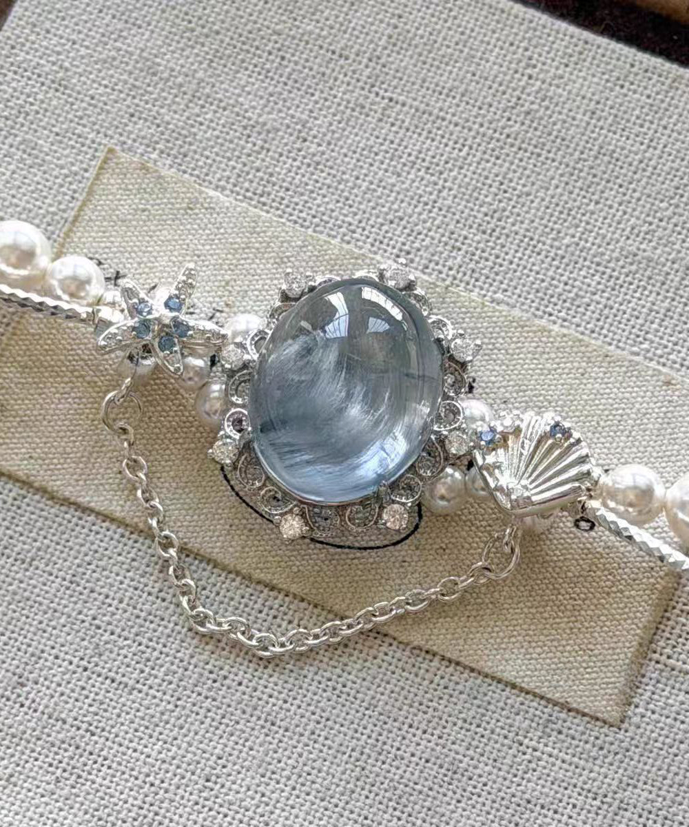 Dames Armband Met Blauwe Edelsteen En Parelbedels Tijdloos Design 2