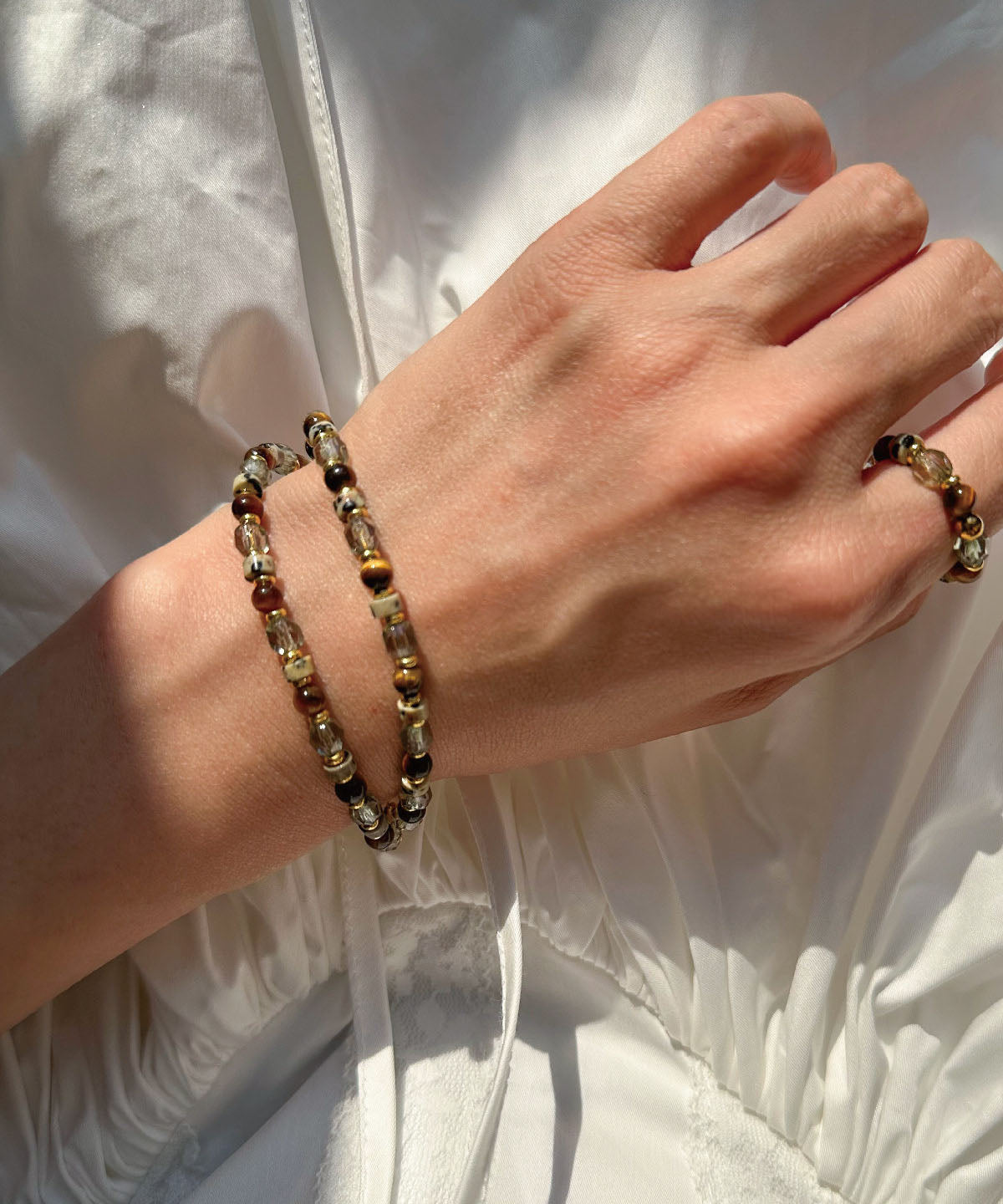 Dames Armband Met Tijgeroogstenen en Glazen Kralen 1