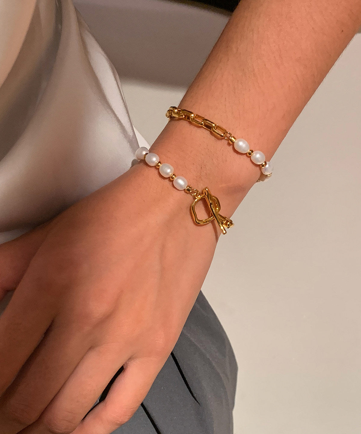 Dames Armband Patchwork Met Parelaccenten 1