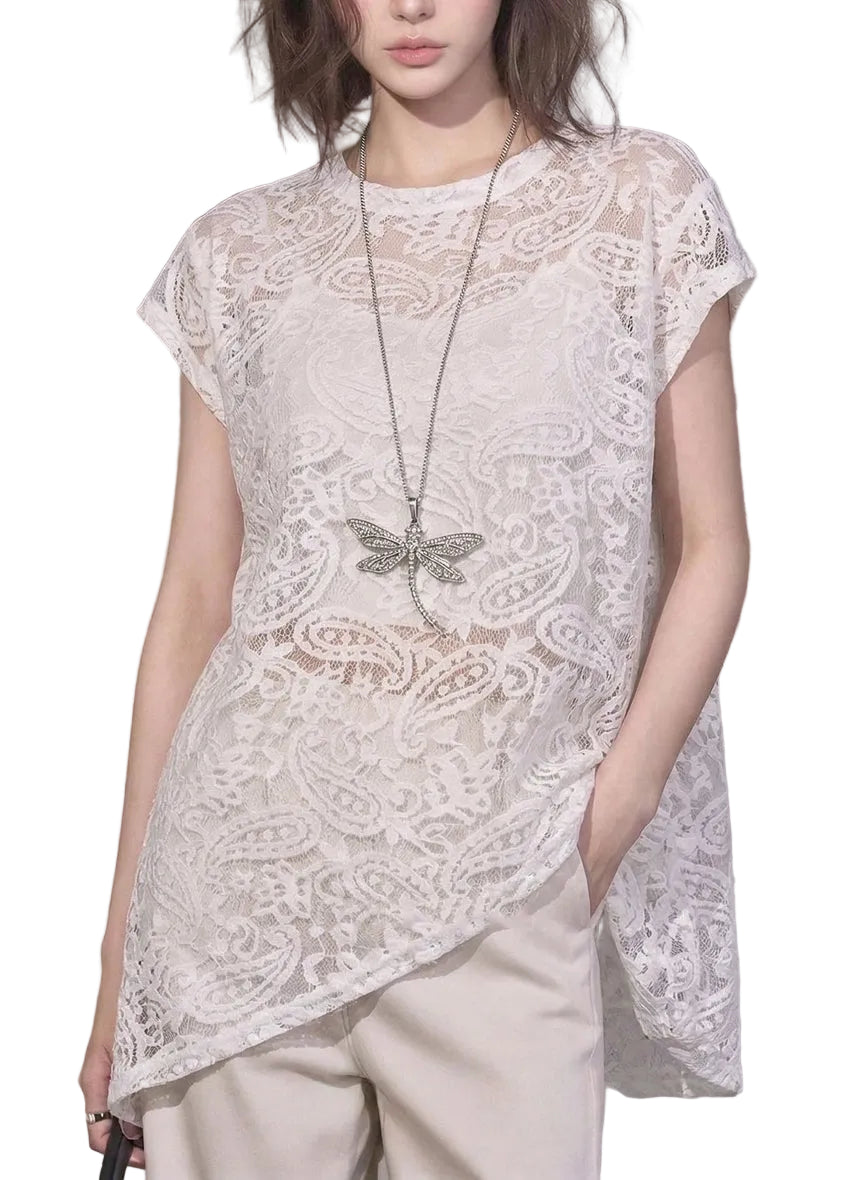 Dames Asymmetrisch T-shirt met O-hals 0