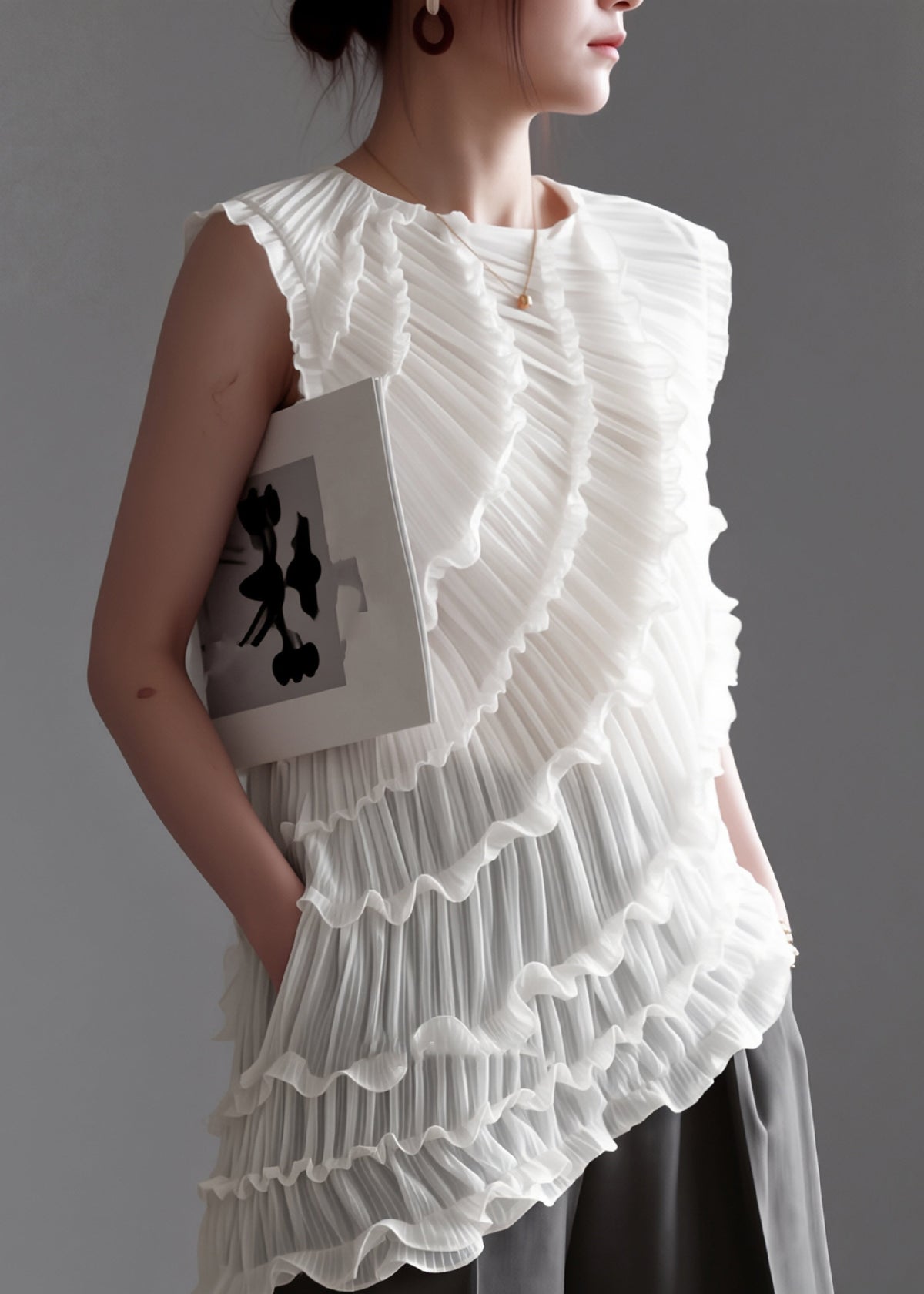 Dames Asymmetrisch Vest zonder Mouwen met Ruches 1