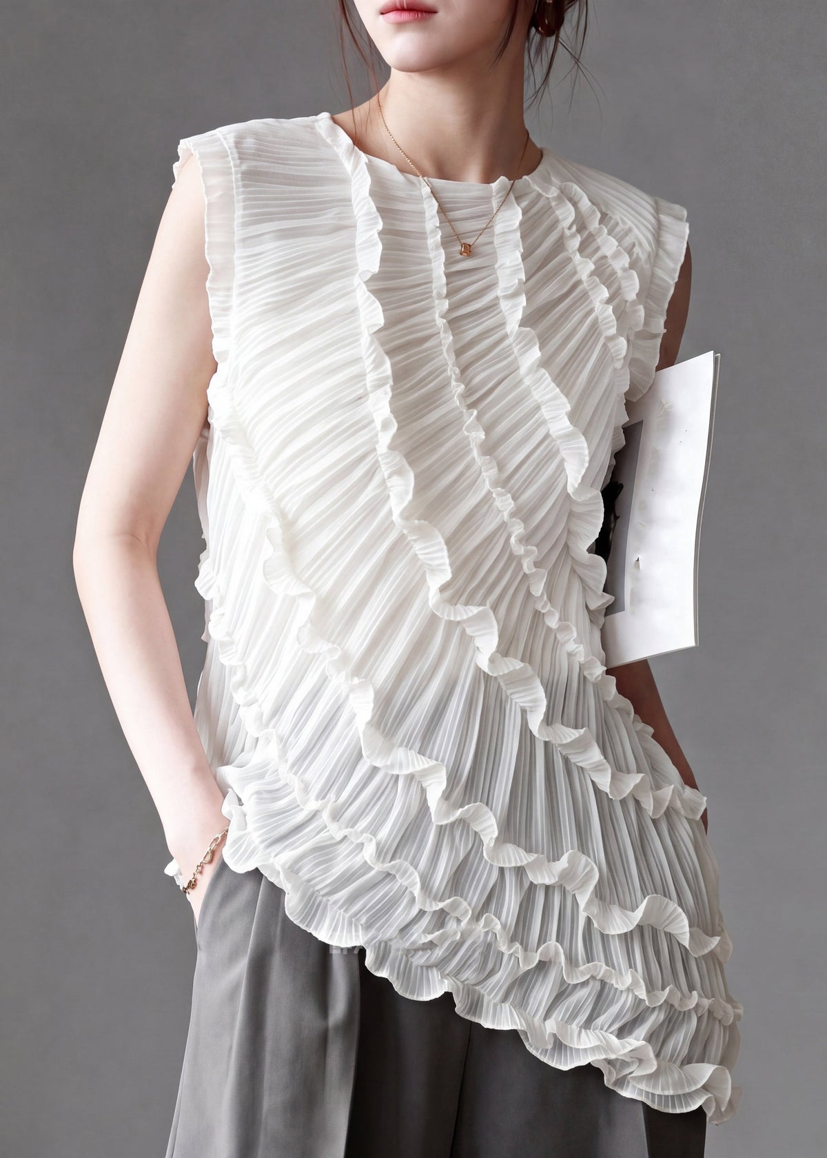 Dames Asymmetrisch Vest zonder Mouwen met Ruches 2