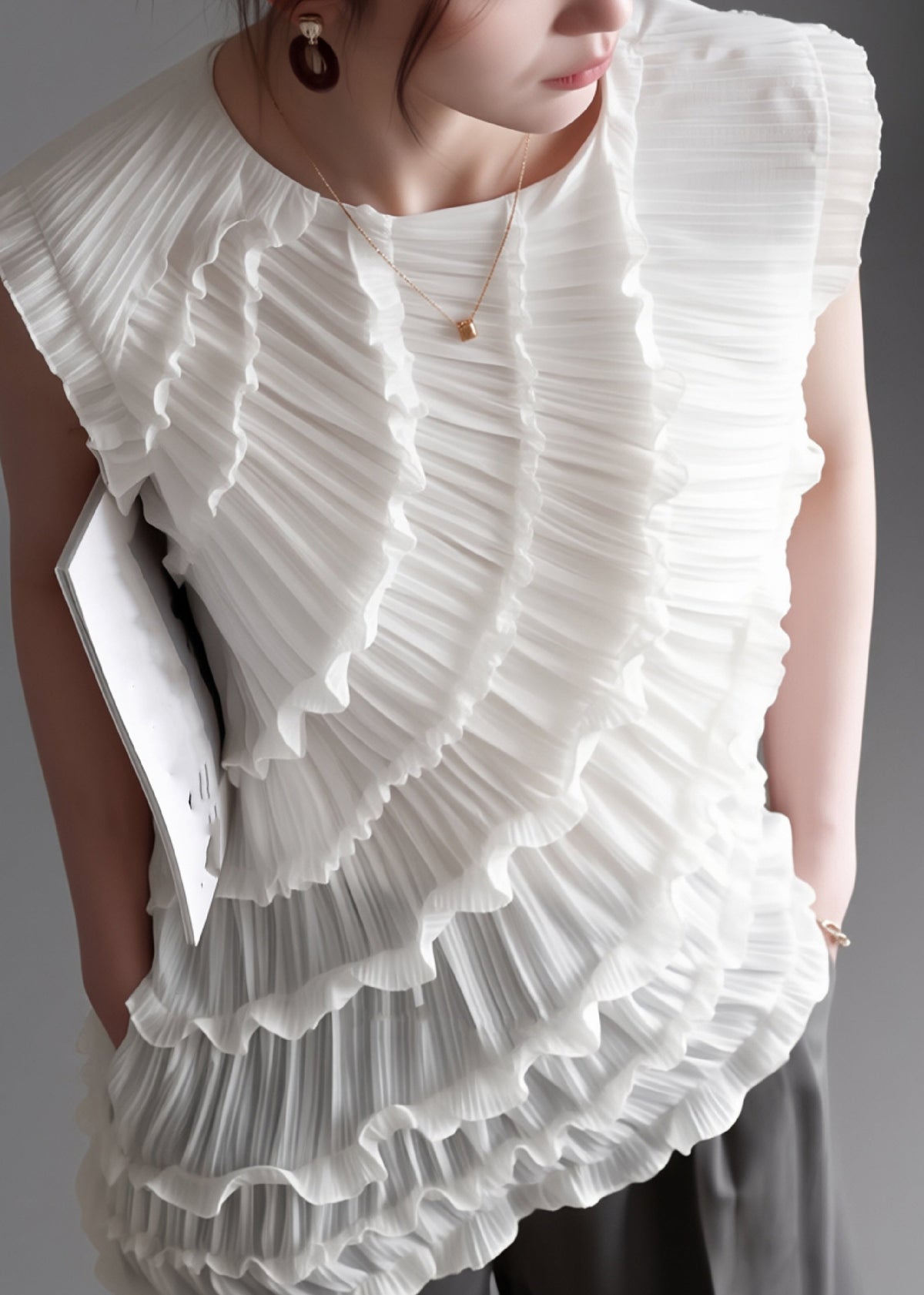 Dames Asymmetrisch Vest zonder Mouwen met Ruches 3