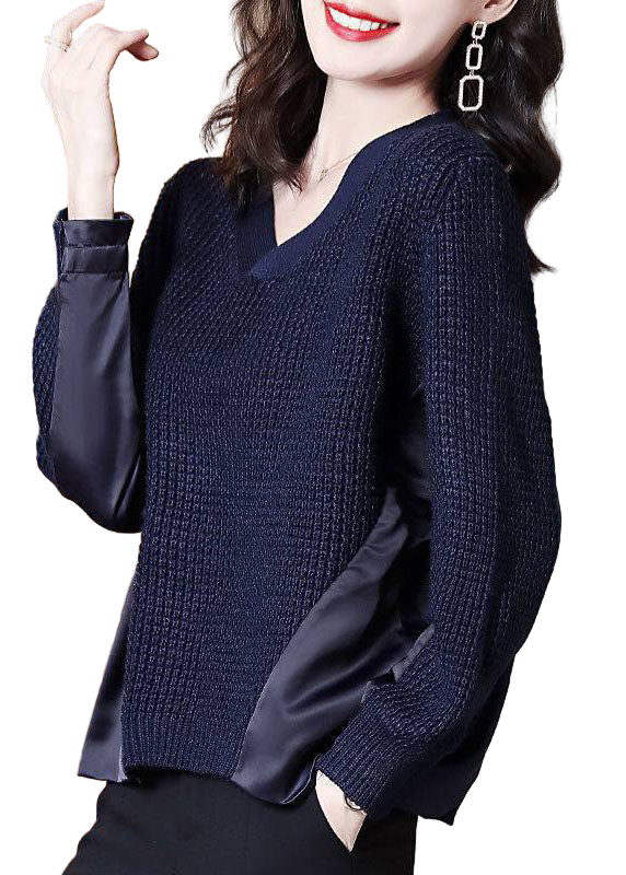 Dames Asymmetrische Gebreide Trui Marineblauw 0