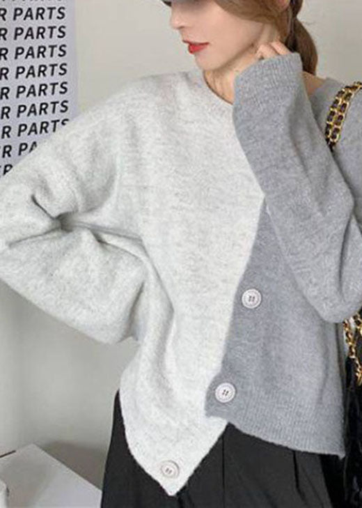 Dames Asymmetrische Gebreide Trui met Knopen 1