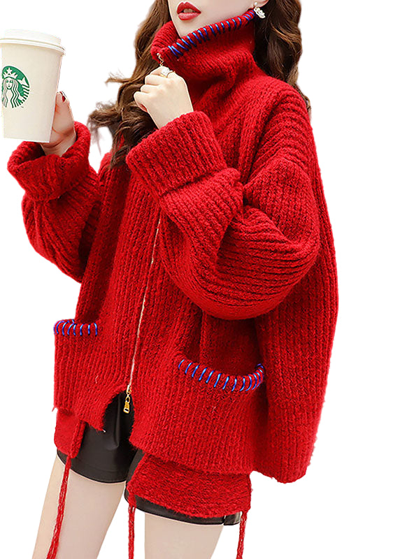 Dames Asymmetrische Wintertrui Jas Rood 0