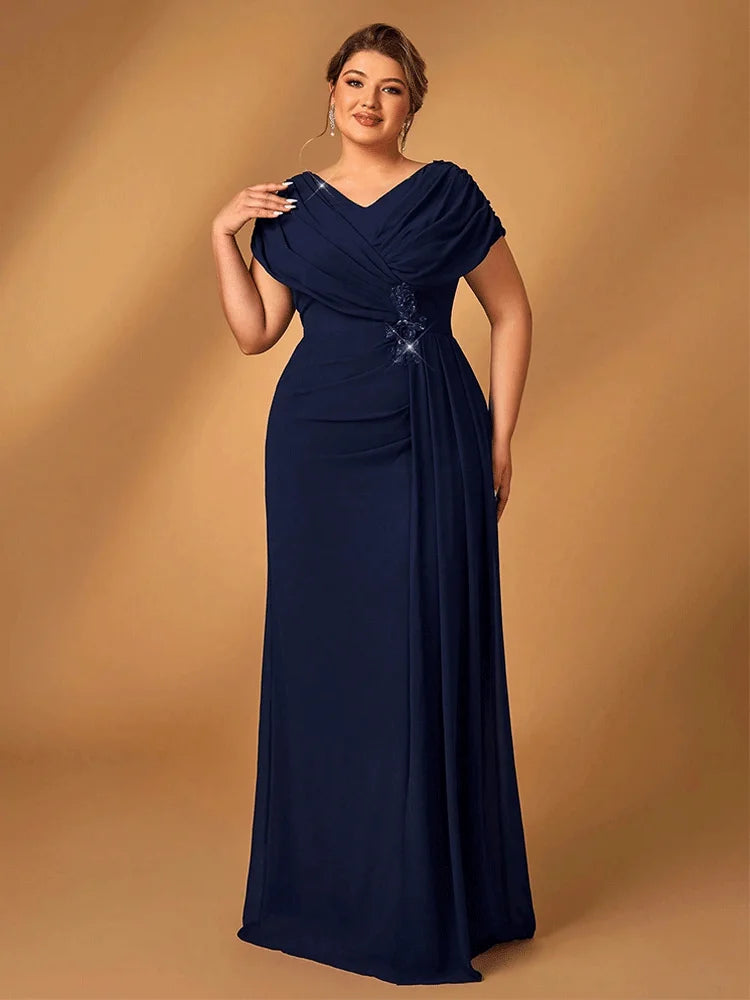 Dames Avondjurk Plus Size Chiffon Marineblauw 0