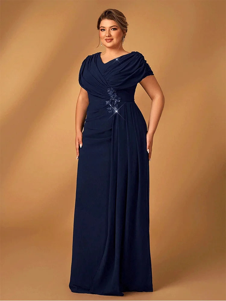 Dames Avondjurk Plus Size Chiffon Marineblauw 2