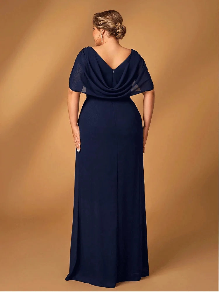 Dames Avondjurk Plus Size Chiffon Marineblauw 4