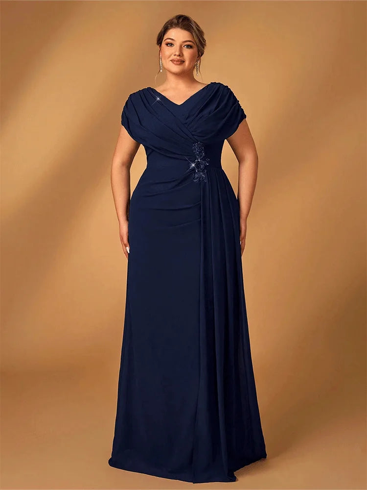 Dames Avondjurk Plus Size Chiffon Marineblauw 5
