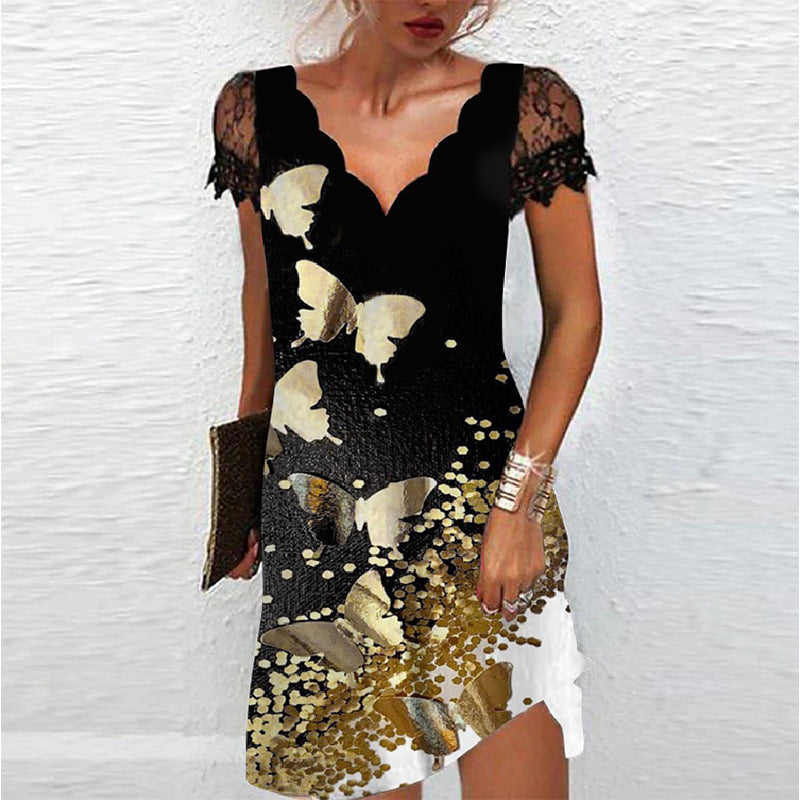 Dames Avondjurk met Glitter en Kanten Mouwen 1