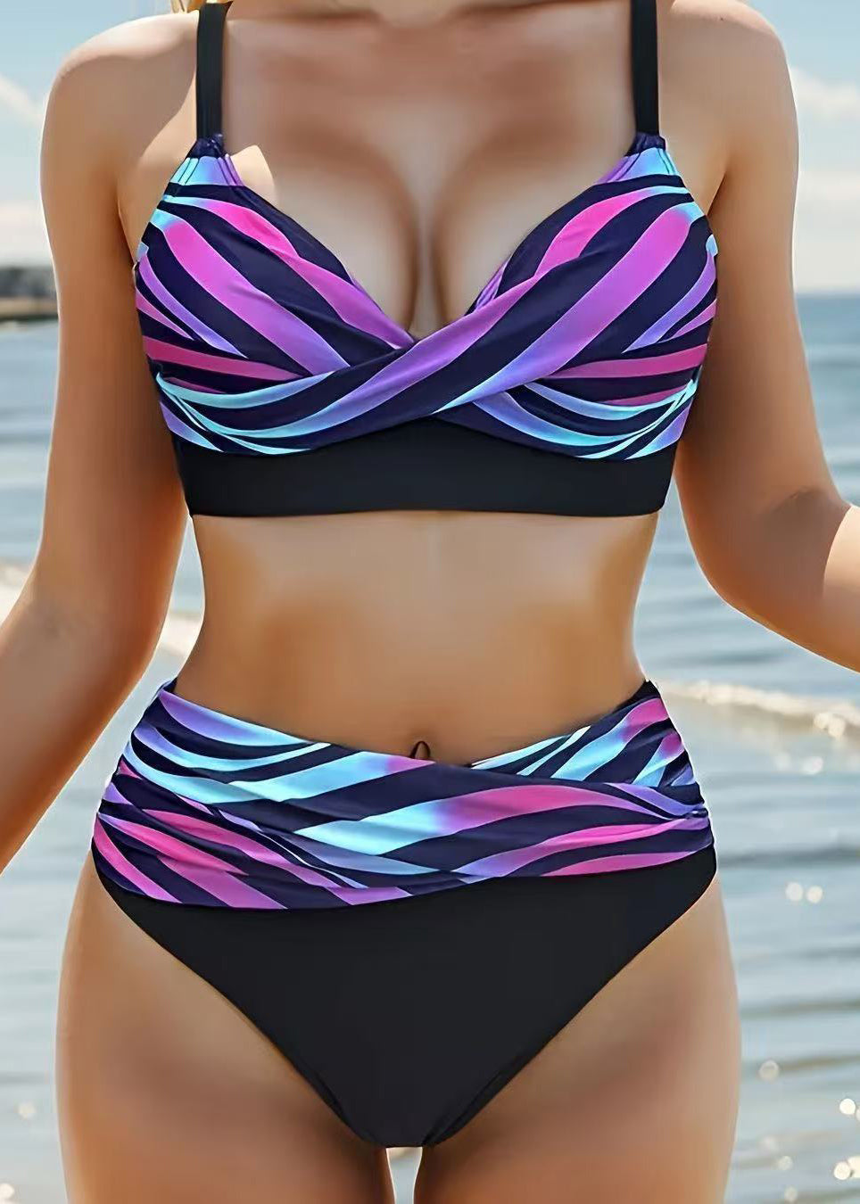 Dames Badmode Set Met Regenboogstrepen Voor Strand En Zwembad 0