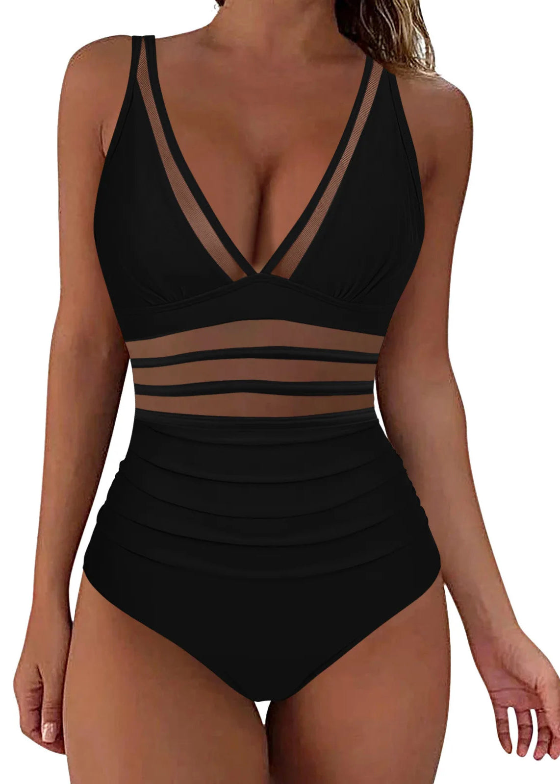 Dames Badpak Boho Stijl V-hals Met Patchwork Mesh 1