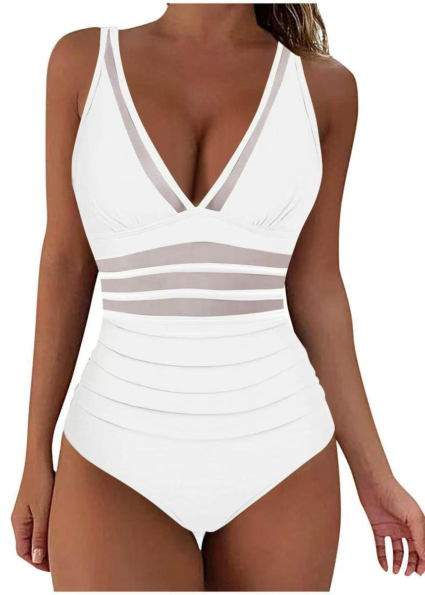 Dames Badpak Boho Stijl V-hals Met Patchwork Mesh 4