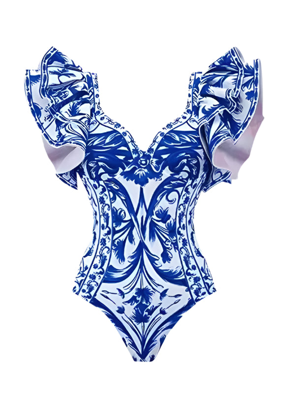 Dames Badpak met Bloemenprint en Rok 0