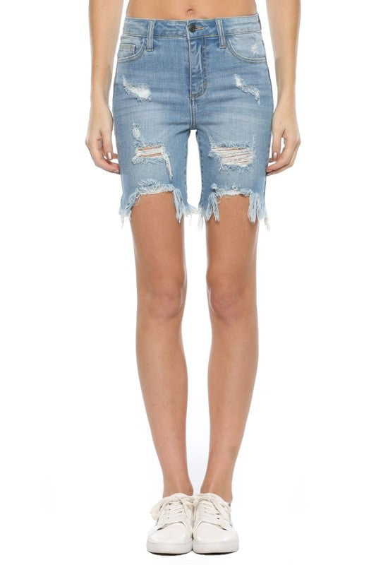 Dames Bermuda Shorts Met Ongelijkmatige Zoom Licht Denim 0